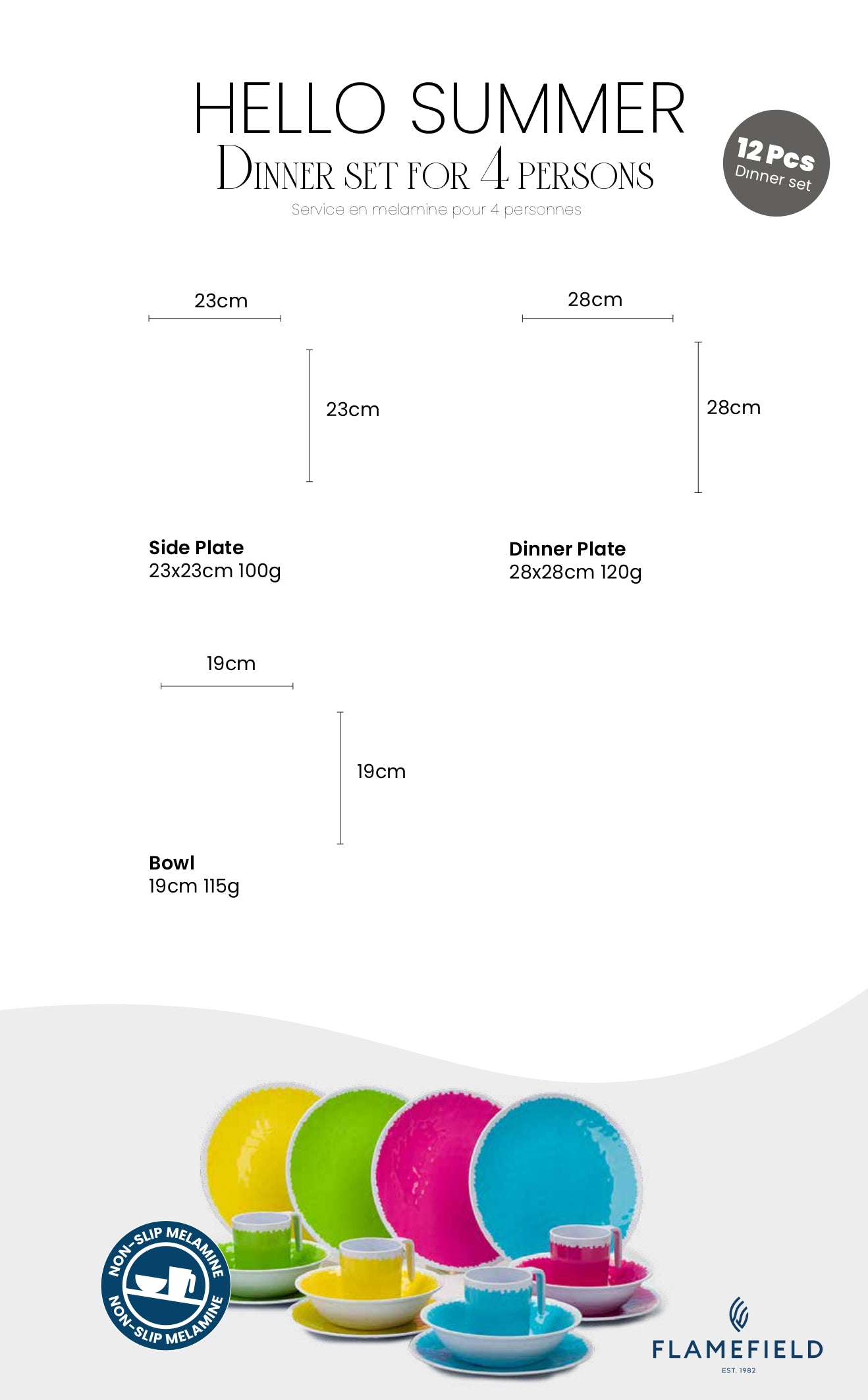 Ensemble de 16 pièces en mélamine Hello Summer de Flamefield