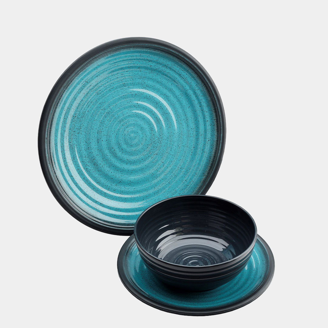 Assiette à dîner en mélamine Flamefield Granite Aqua, 4 pièces